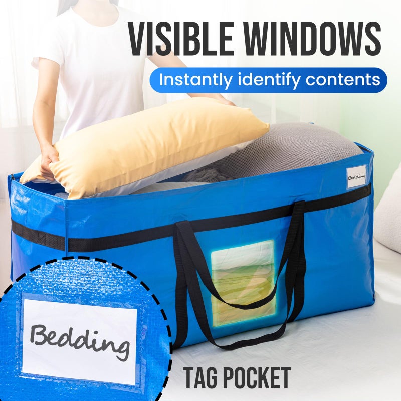 TAILI 69 Gallon Extra Large Storage Bags, XXL Blue Heavy Duty Moving Bags For Storage with Visible Window, Wrap Around Handles, Totes for Space Saving, Alternative to Moving Boxes (2 Pack) - Image 4