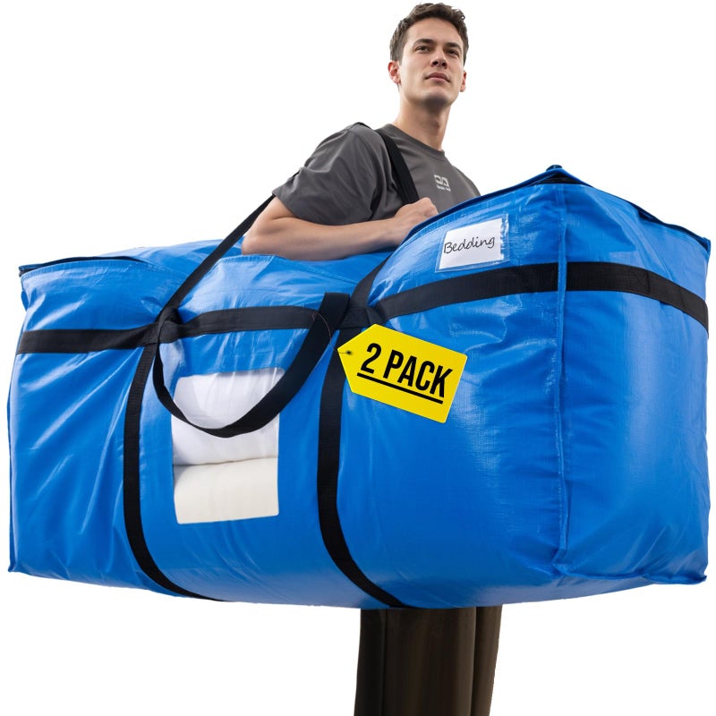 TAILI 69 Gallon Extra Large Storage Bags, XXL Blue Heavy Duty Moving Bags For Storage with Visible Window, Wrap Around Handles, Totes for Space Saving, Alternative to Moving Boxes (2 Pack) - Image 1