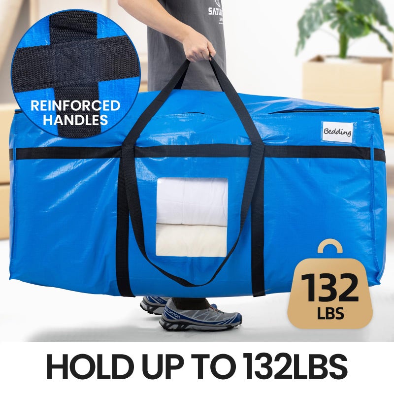 TAILI 69 Gallon Extra Large Storage Bags, XXL Blue Heavy Duty Moving Bags For Storage with Visible Window, Wrap Around Handles, Totes for Space Saving, Alternative to Moving Boxes (2 Pack) - Image 2