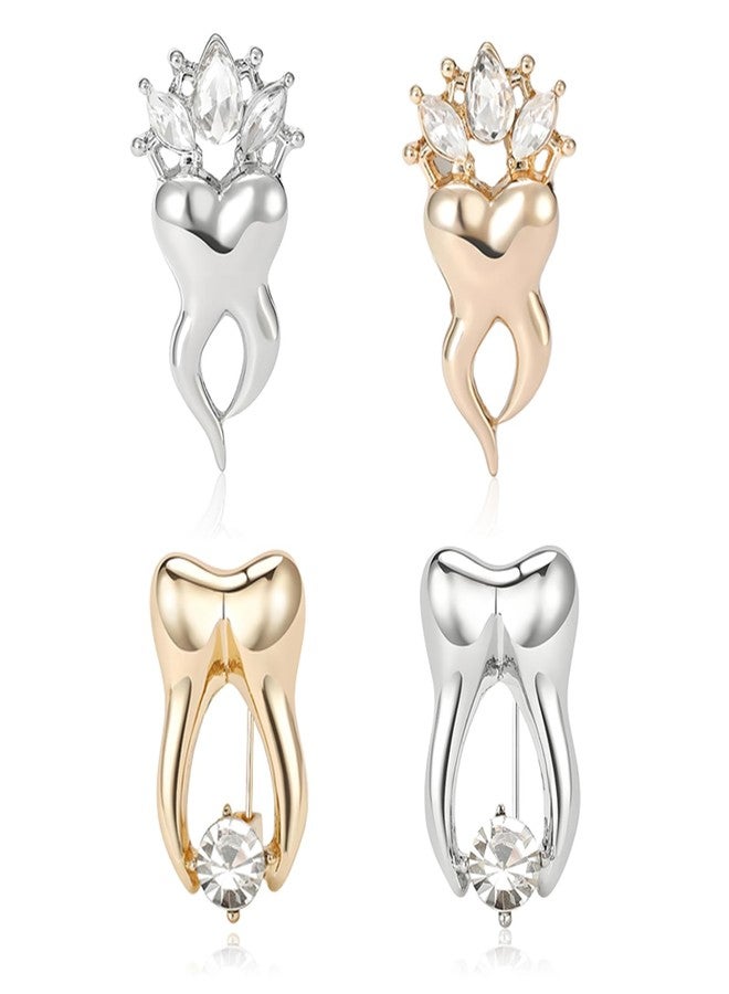 RLHRNDE 4 Pcs Tooth Dentist Brooch Pins Set for Women Men Delicate Caring Teeth Lapel Pins Cute Crystal Dental Accessories for Doctor Nurse Fun Medical Holiday Jewelry Gifts (Tooth) - Image 1