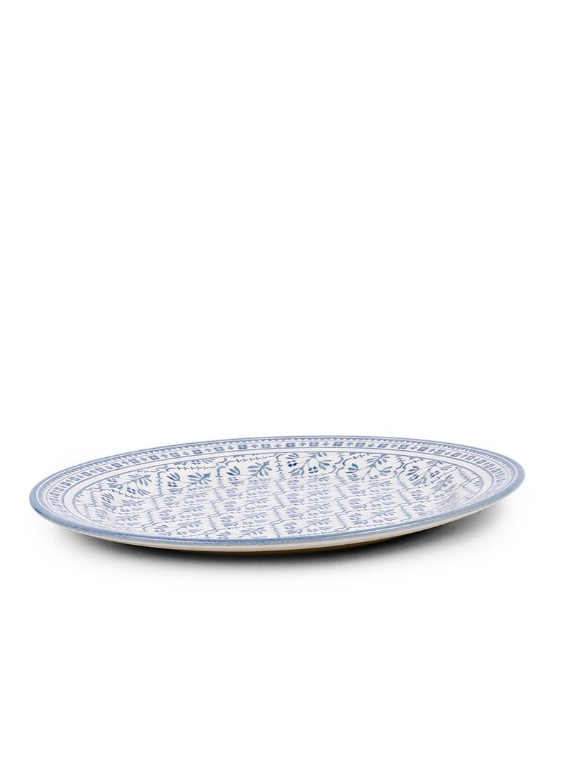 Claytan Plethora 9 inch Printed Ceramic Soup Plate (Blue & White, Set of 1) - Image 1