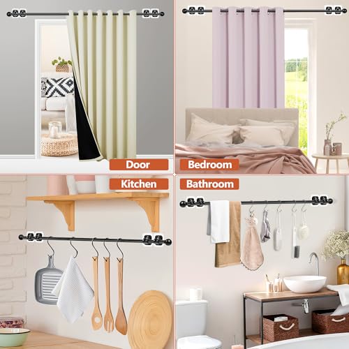 Tidisort Curtain Rods No Drilling for Windows,5/8 Inch Diameter Drapey Pole with No Drill Curtain Rod Brackets (2PCS Black, 30 to 45") - Image 3