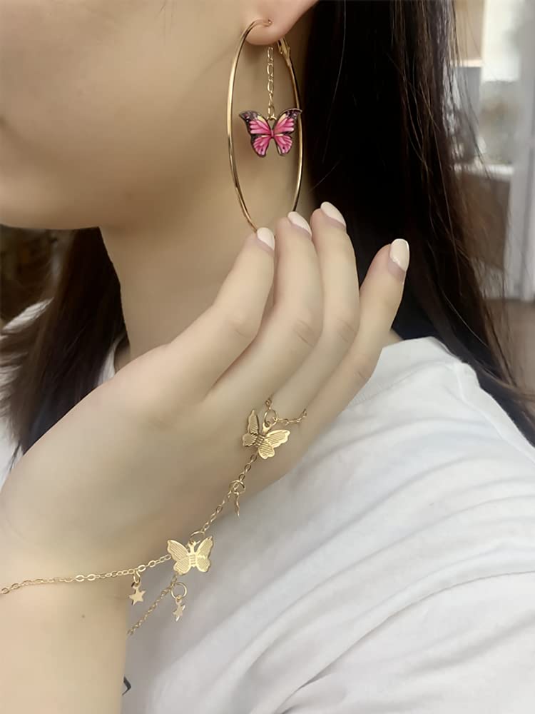 Dtja Butterfly Finger Ring Bracelet for Women Dainty Star Slave Hand Chain Harness Bangle Boho Gypsy Bollywood Beach Wedding Retro Party Y2K Jewelry 2 Pieces - Image 4