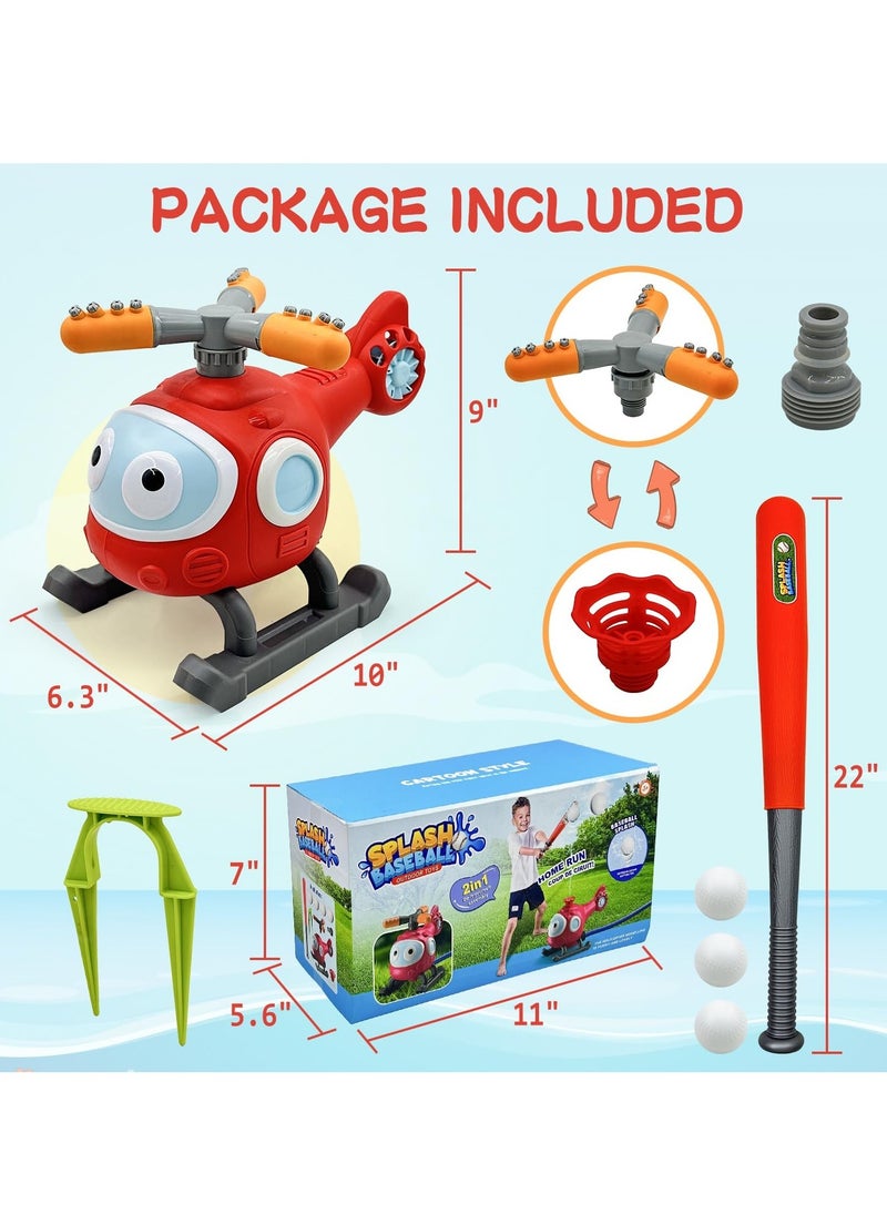 SYOSI - Outdoor Water Spray Sprinklers, 2 in 1 T Ball Set for Kids and Toddlers, Backyard Spinning Airplane Sprinkler Toy Tee Ball Game, Sprays Up to 8ft High Attaches to Garden Hose - Image 1