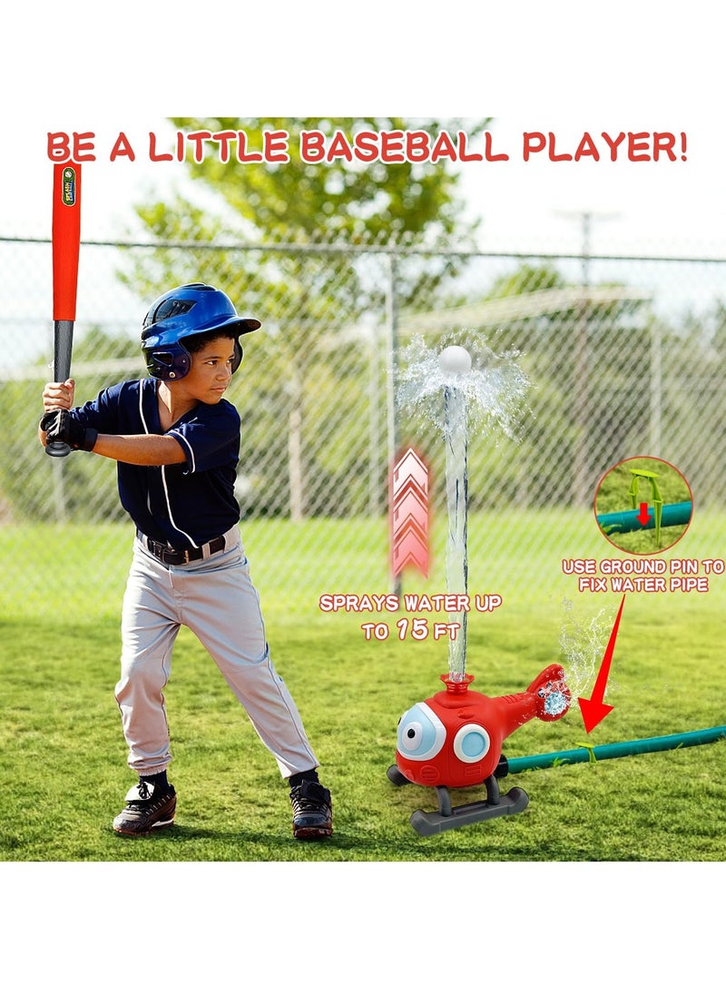 SYOSI - Outdoor Water Spray Sprinklers, 2 in 1 T Ball Set for Kids and Toddlers, Backyard Spinning Airplane Sprinkler Toy Tee Ball Game, Sprays Up to 8ft High Attaches to Garden Hose - Image 1