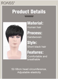 roaiss Men's Hair Toupee, Natural Black Hair Pieces Short Wig Real Human Hair Topper for Male for Covering White or Loss Hair, Hand-made Hair Extensions Daily Wear  - Image 3