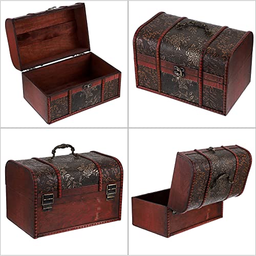 ELLDOO Vintage Treasure Chest, Pirate Keepsakes Box for Kids Gifts, Wooden Storage Box for Decorative Jewelry Pearl Trinkets, Large - Image 3