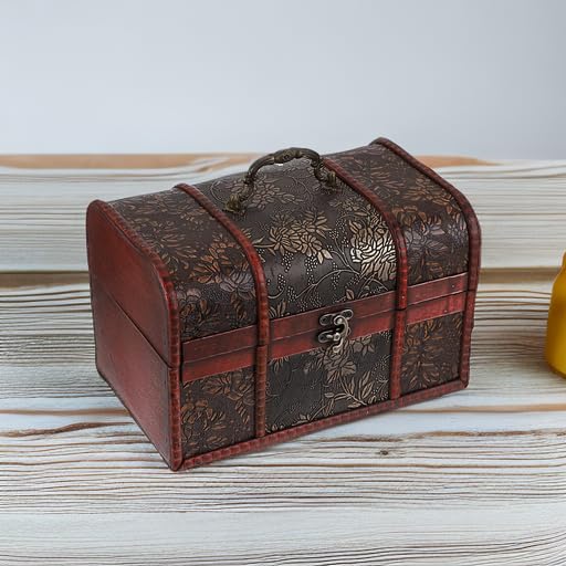 ELLDOO Vintage Treasure Chest, Pirate Keepsakes Box for Kids Gifts, Wooden Storage Box for Decorative Jewelry Pearl Trinkets, Large - Image 5