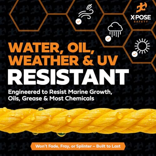 xpose safety Yellow Twisted Polypropylene Rope, 1/4" Thickness x 50' Length Heavy Duty Poly Ropes for Outdoor and Marine Use, Yellow Rope for Visibility & Safety - Image 4