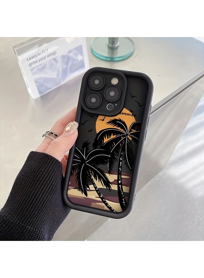 Sunset Palm Tree Painted Anti Fall Soft Phone Case For iPhone 12 Pro Max Black - Image 3