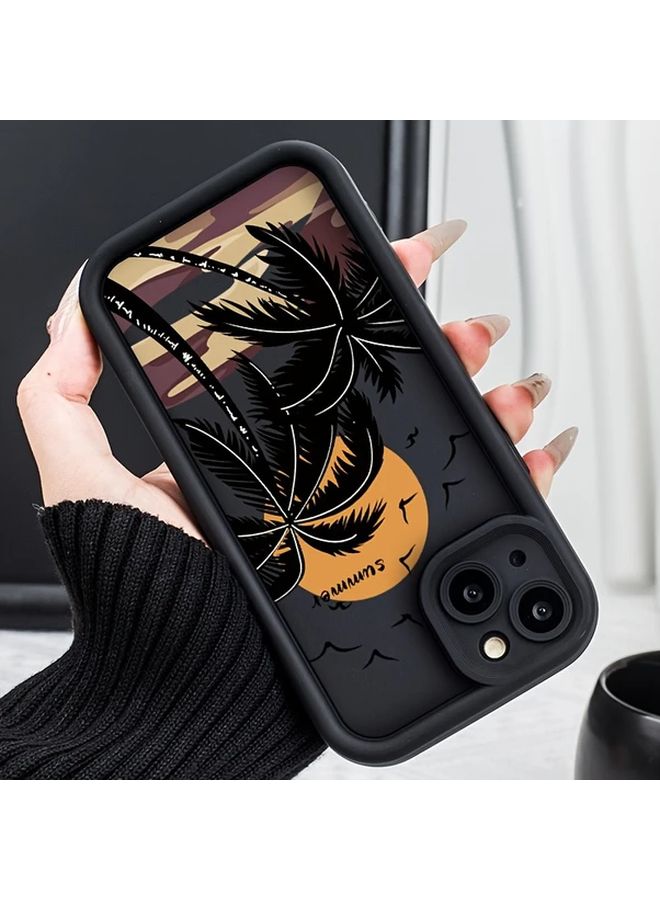 Sunset Palm Tree Painted Anti Fall Soft Phone Case For iPhone 12 Pro Max Black - Image 4