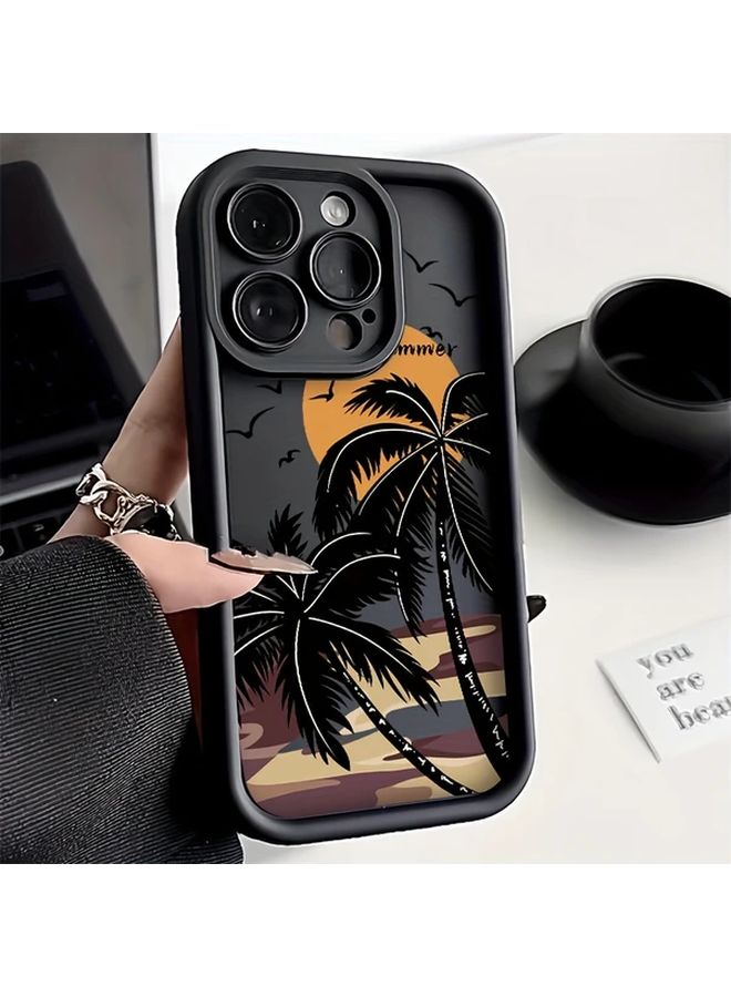 Sunset Palm Tree Painted Anti Fall Soft Phone Case For iPhone 12 Pro Max Black - Image 1