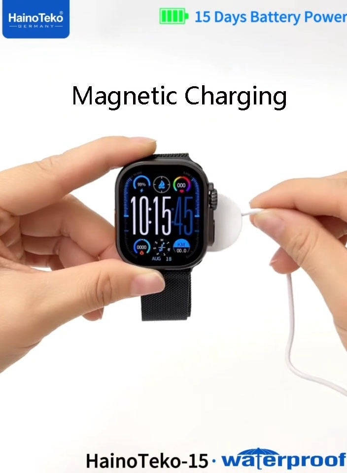 Haino Teko HainoTeko-15 Waterproof Smart Watch Black – Full Screen AMOLED Display, 3 Interchangeable Straps, Magnetic Charging Cable, Health & Fitness Monitoring, Stylish and Durable Design for Ladies and Gents, Long Battery Life, Compatible with Android & iOS - Image 5