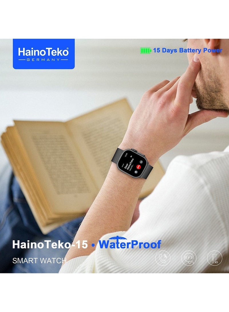 Haino Teko HainoTeko-15 Waterproof Smart Watch Black – Full Screen AMOLED Display, 3 Interchangeable Straps, Magnetic Charging Cable, Health & Fitness Monitoring, Stylish and Durable Design for Ladies and Gents, Long Battery Life, Compatible with Android & iOS - Image 4