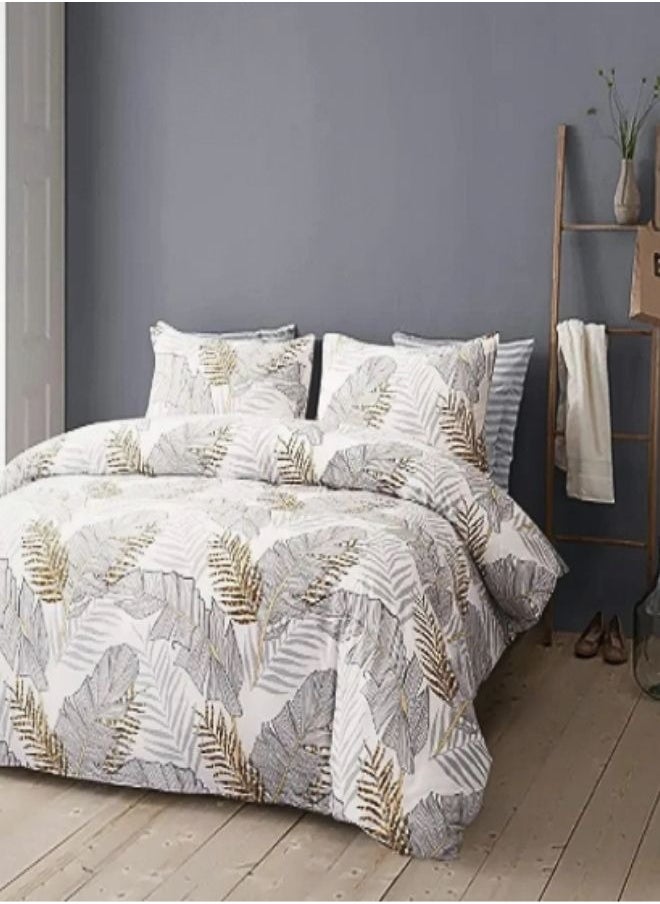 LUNA Home King size Elegant leaves duvet cover set, white with gray  - Image 1