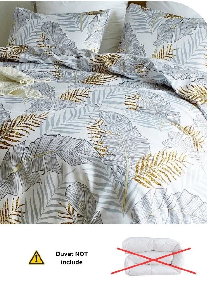 LUNA Home King size Elegant leaves duvet cover set, white with gray  - Image 5