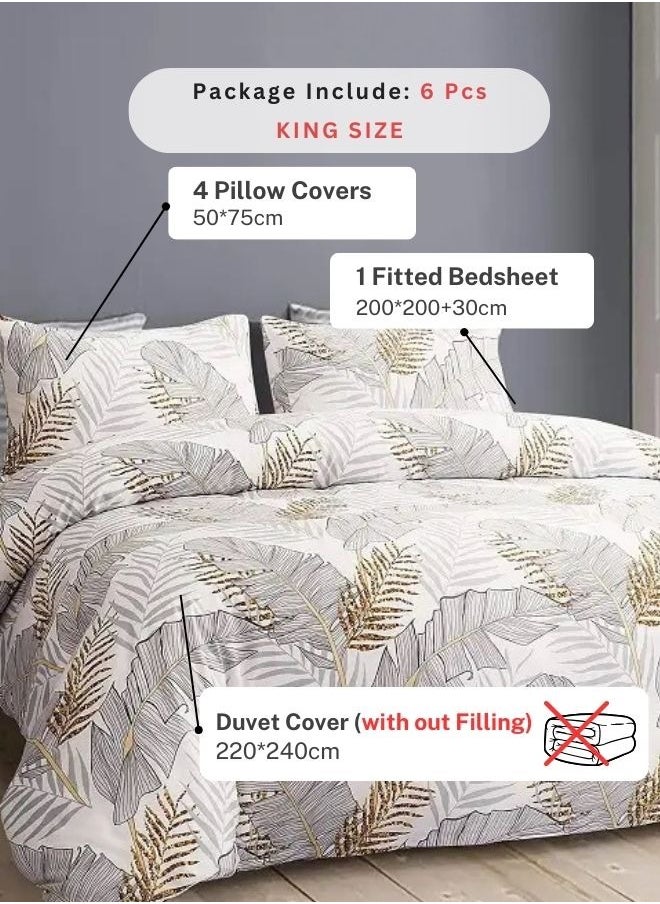 LUNA Home King size Elegant leaves duvet cover set, white with gray  - Image 2