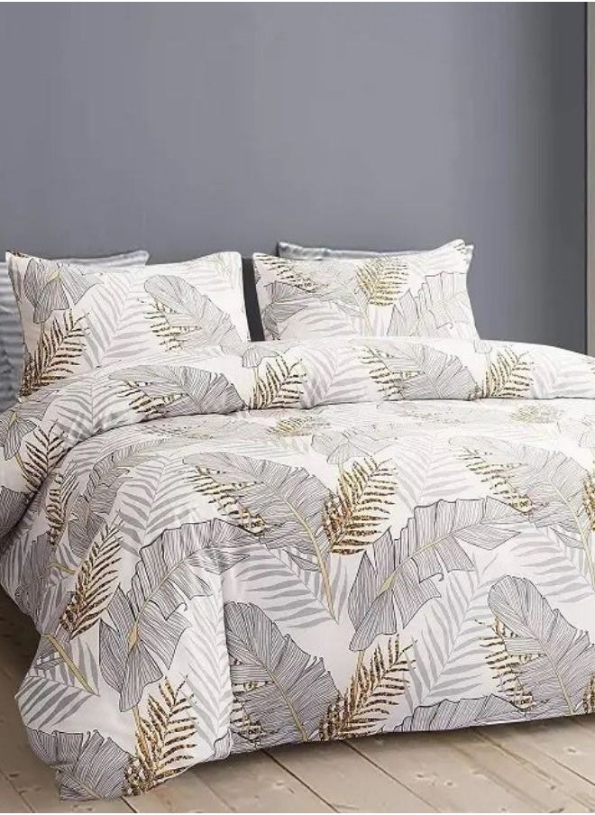 LUNA Home King size Elegant leaves duvet cover set, white with gray  - Image 3