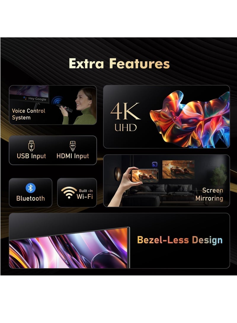 اس بي جي تلفزيون SPJ الذكي LED بنظام أندرويد بدقة 4K UHD مقاس 50 بوصة، شاشة HDR، واي فاي، جهاز تحكم عن بعد للتحكم الصوتي، منافذ HDMI وUSB، نتفليكس، يوتيوب، وجوجل بلاي، أسود - Image 4