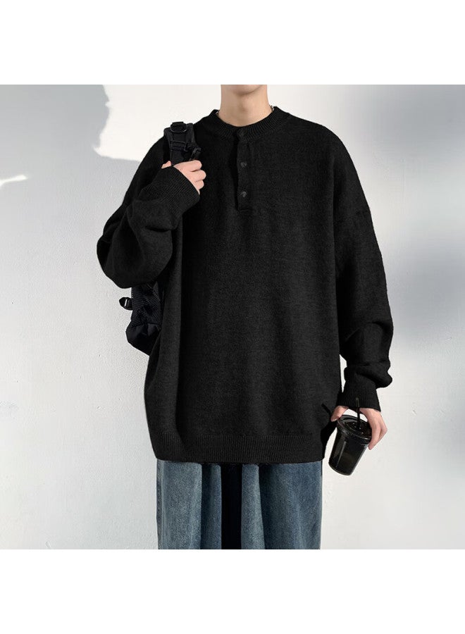 Dingfengbaoluo Solid Color Casual Knit Sweater Men Autumn Vintage Comfortable Pullover Juc09 Black 4XL - Image 3