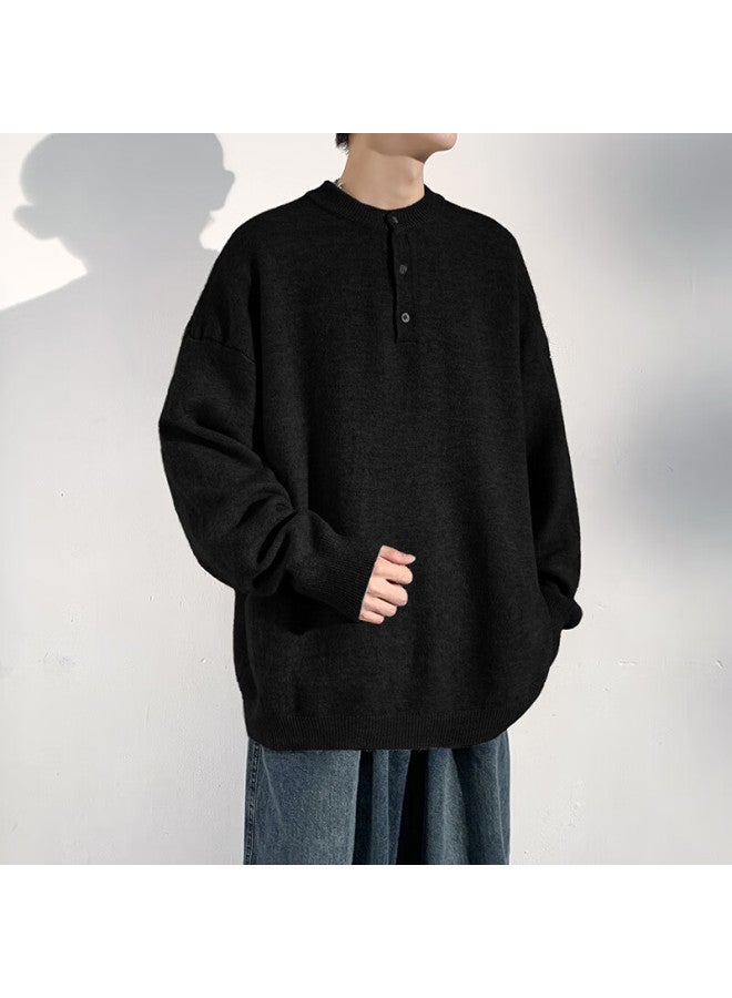 Dingfengbaoluo Solid Color Casual Knit Sweater Men Autumn Vintage Comfortable Pullover Juc09 Black 4XL - Image 2