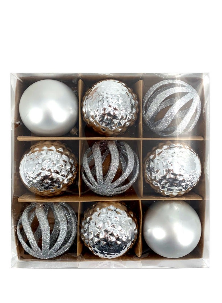 CHRISTMAS MAGIC Christmas Baubles Silver 8cm 9Pcs/Box - Image 2