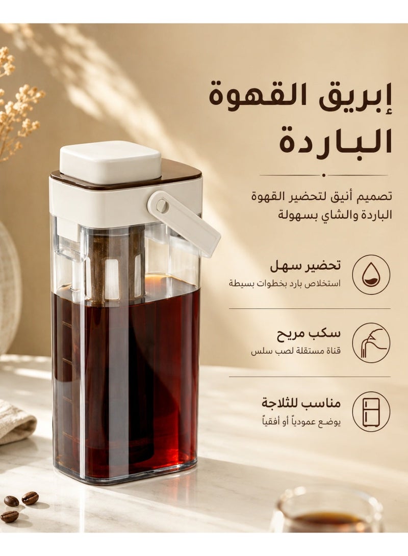 صانعة قهوة باردة، إبريق قهوة مثلجة بسعة 1L مع فلتر ناعم 350 Mesh، إبريق شاي للثلاجة مانع للتسرب مع مقبض لتحضير القهوة الباردة والشاي المثلج وماء الليمون والعصير، بني - Image 1