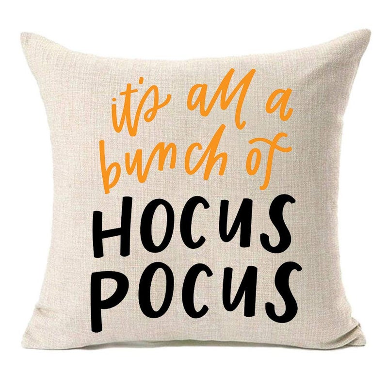 MFGNEH MFGNEH It's All A Bunch of Hocus Pocus Home Decorations Halloween Pillow Covers 18x18 Inch Halloween Decor Cotton Linen Throw Pillow Case Cushion Cover 