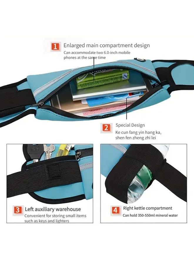Blue Reflective Running Waist Pack With Phone Pocket Anti Shake Water Bottle Holder Adjustable Belt - Image 2