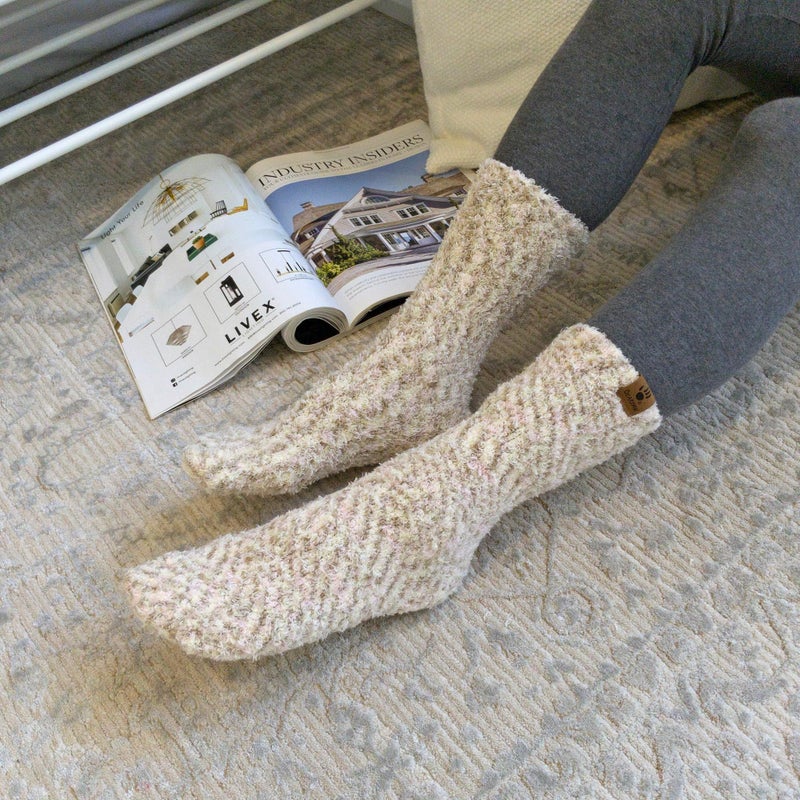 BEARPAW 4 Pair Pack Cozy Super Soft Lounge Socks Multi Pattern Crew Socks, Taupe - Image 3