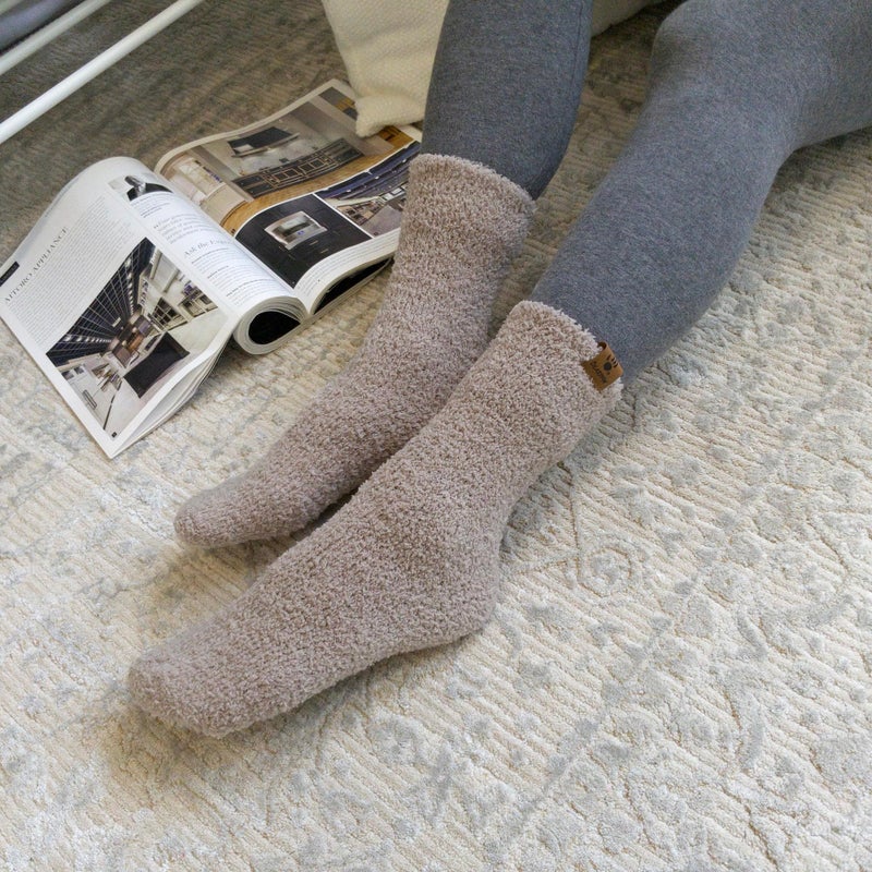 BEARPAW 4 Pair Pack Cozy Super Soft Lounge Socks Multi Pattern Crew Socks, Taupe - Image 2
