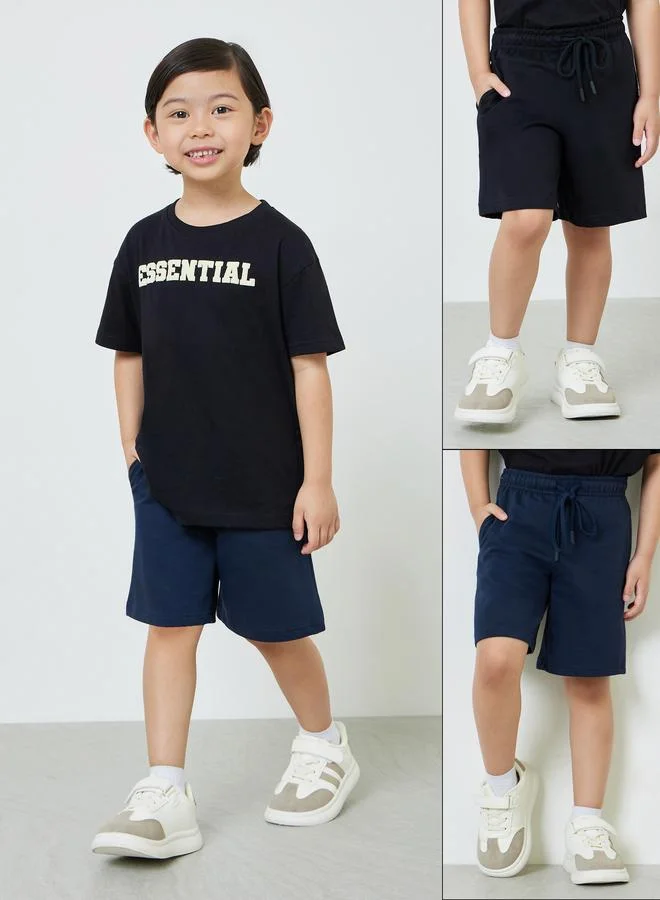 ستايلي Boys Pack Of 2 - Cotton Knitted Drawstring Shorts