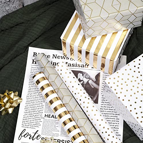 MAYPLUSS Birthday Wrapping Paper Roll - Mini Roll - 17 inch x 120 inch Per roll - White & Gold Foil Design (42.3 sq.ft.ttl) - Image 2