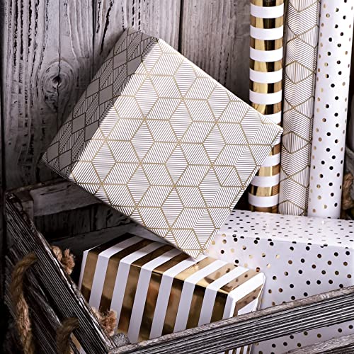 MAYPLUSS Birthday Wrapping Paper Roll - Mini Roll - 17 inch x 120 inch Per roll - White & Gold Foil Design (42.3 sq.ft.ttl) - Image 5