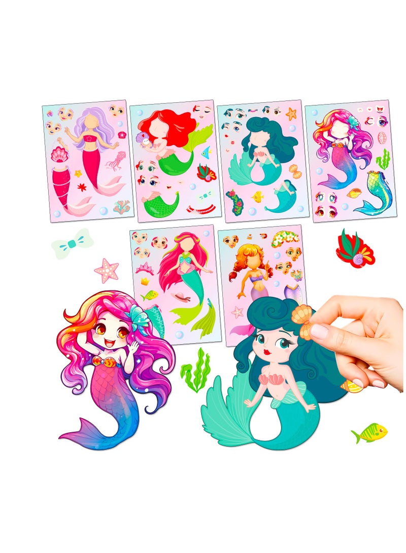 6pcs children mermaid princess DIY puzzle hand ledger puzzle cartoon stickers , make your own stickers for kids birthday party favor supplies, skateboard laptop computer helmet bottle stickers - Image 1