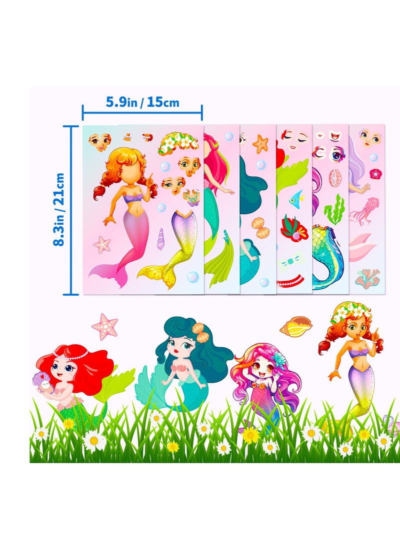 6pcs children mermaid princess DIY puzzle hand ledger puzzle cartoon stickers , make your own stickers for kids birthday party favor supplies, skateboard laptop computer helmet bottle stickers - Image 2