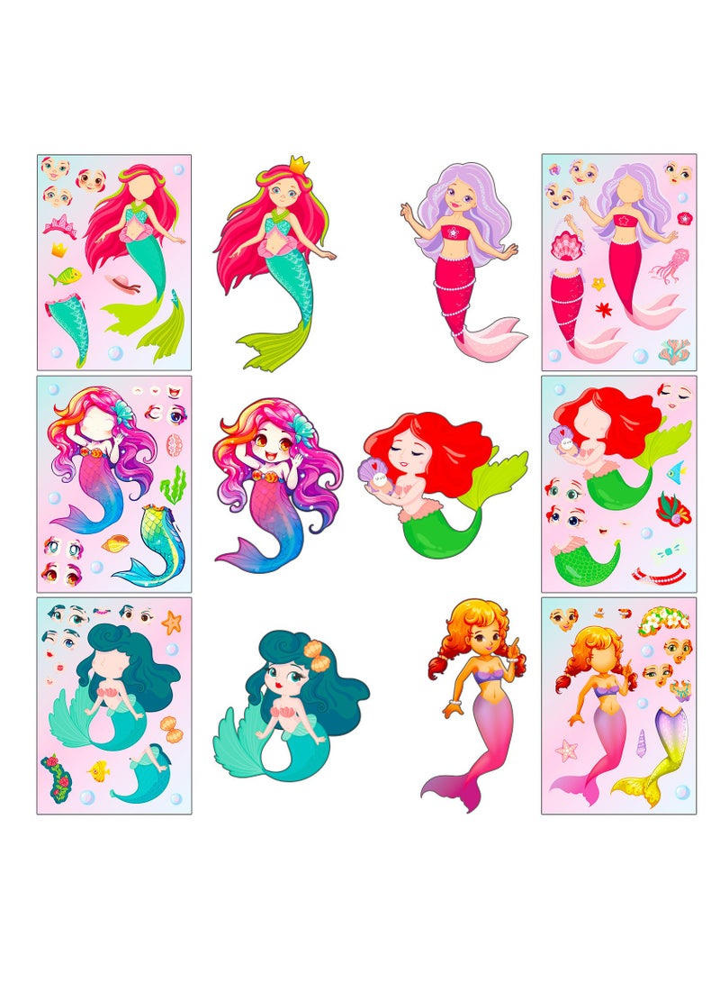 6pcs children mermaid princess DIY puzzle hand ledger puzzle cartoon stickers , make your own stickers for kids birthday party favor supplies, skateboard laptop computer helmet bottle stickers - Image 3