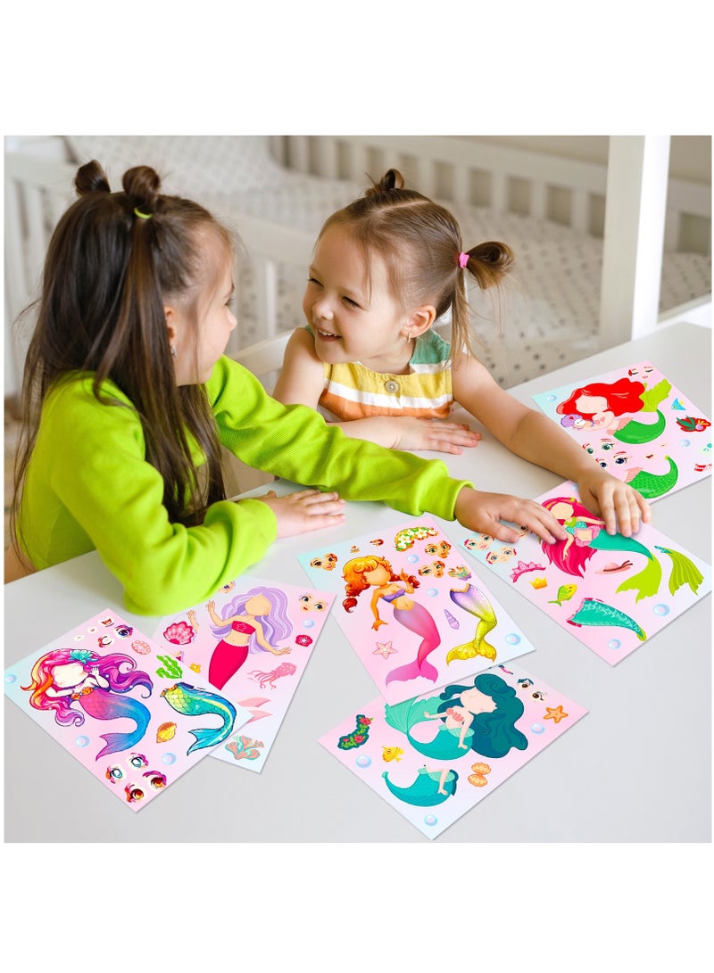 6pcs children mermaid princess DIY puzzle hand ledger puzzle cartoon stickers , make your own stickers for kids birthday party favor supplies, skateboard laptop computer helmet bottle stickers - Image 5