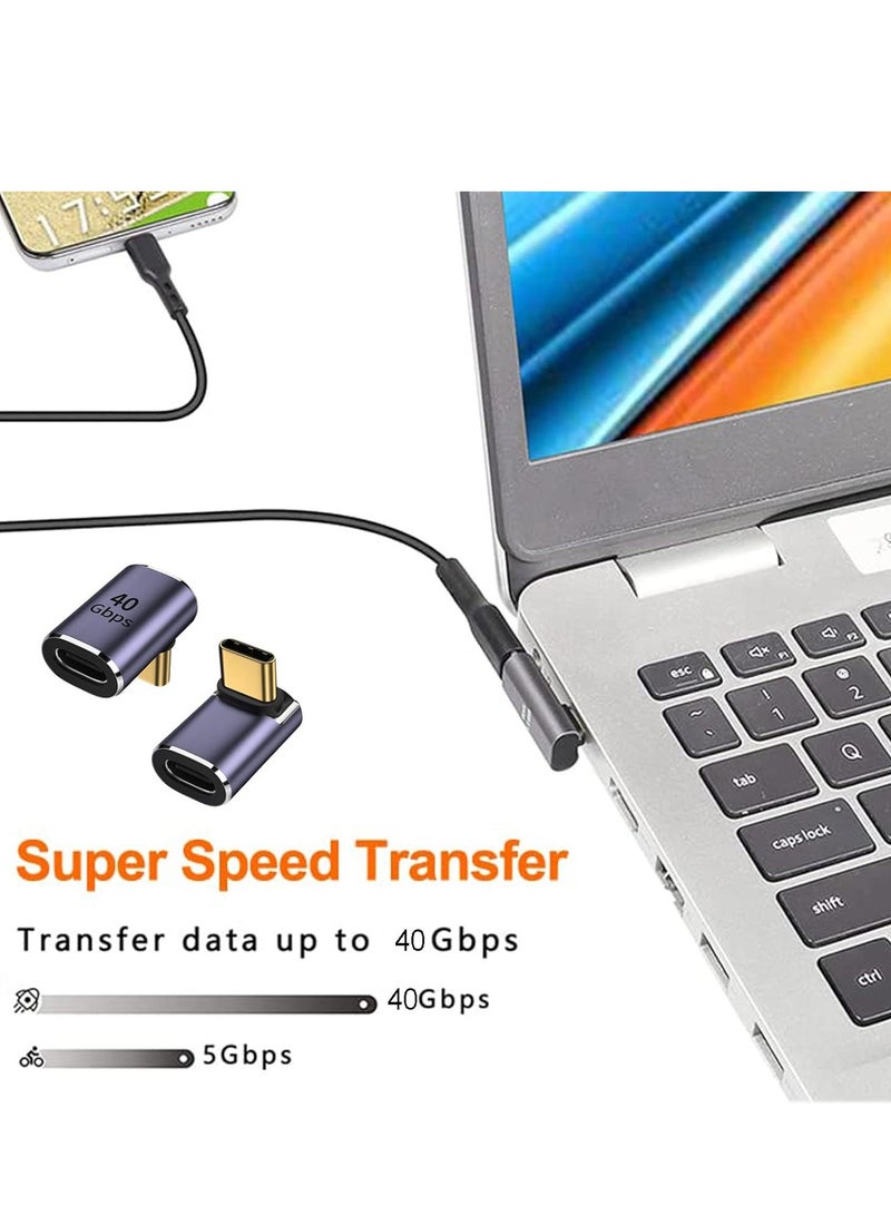 USB C Adapter (4 Pack), USB C to USB C Right Angle Adapter Support up to 40 Gbps Data, 100W PD, 8K 60Hz Video Compatible for Thunderbolt 4 MacBook Pro/Air, Steam Deck, Switch, VR & More USB C Devices