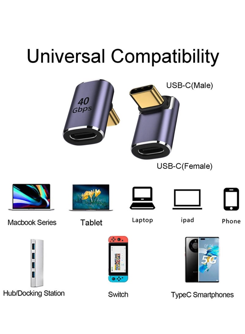 USB C Adapter (4 Pack), USB C to USB C Right Angle Adapter Support up to 40 Gbps Data, 100W PD, 8K 60Hz Video Compatible for Thunderbolt 4 MacBook Pro/Air, Steam Deck, Switch, VR & More USB C Devices