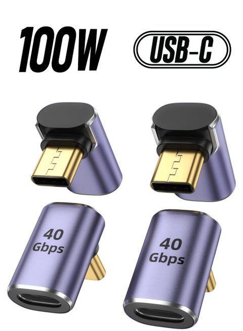 USB C Adapter (4 Pack), USB C to USB C Right Angle Adapter Support up to 40 Gbps Data, 100W PD, 8K 60Hz Video Compatible for Thunderbolt 4 MacBook Pro/Air, Steam Deck, Switch, VR & More USB C Devices