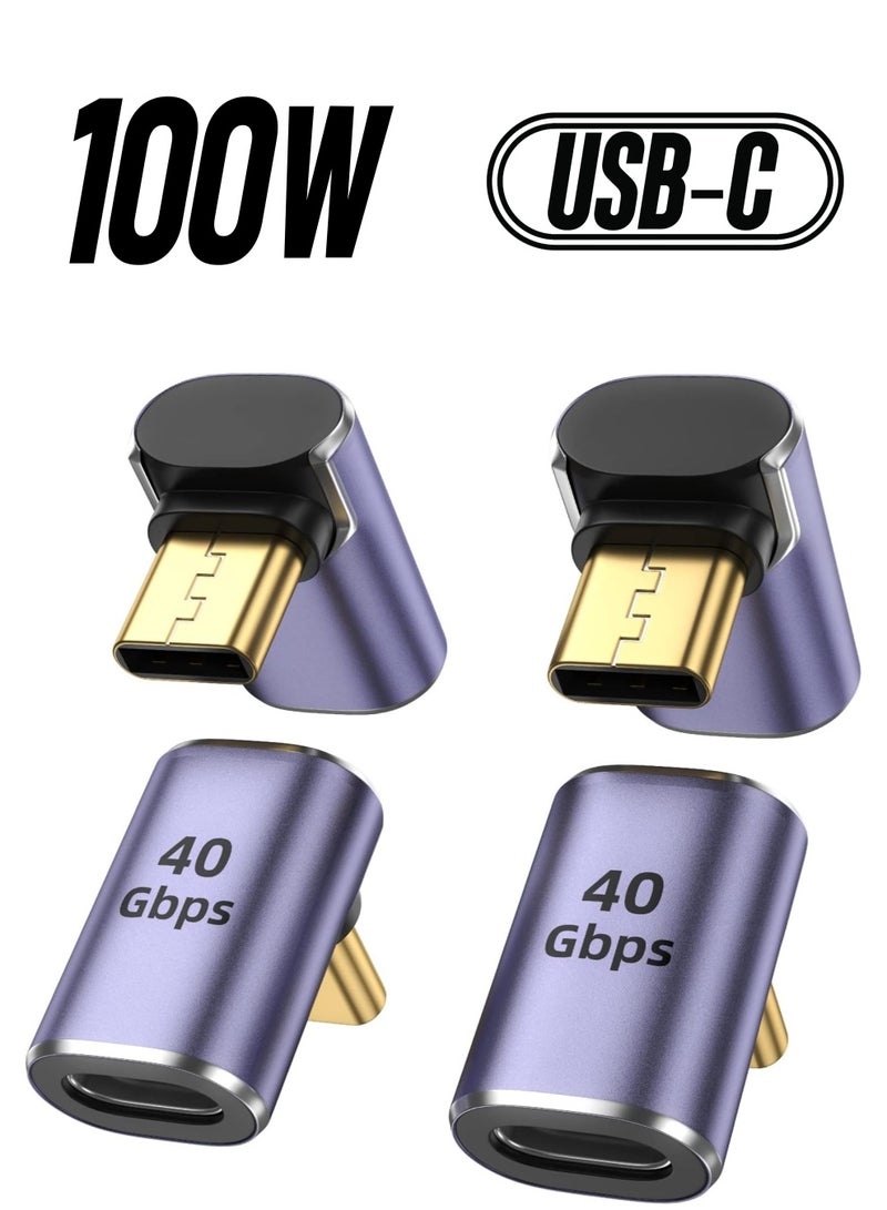 USB C Adapter (4 Pack), USB C to USB C Right Angle Adapter Support up to 40 Gbps Data, 100W PD, 8K 60Hz Video Compatible for Thunderbolt 4 MacBook Pro/Air, Steam Deck, Switch, VR & More USB C Devices