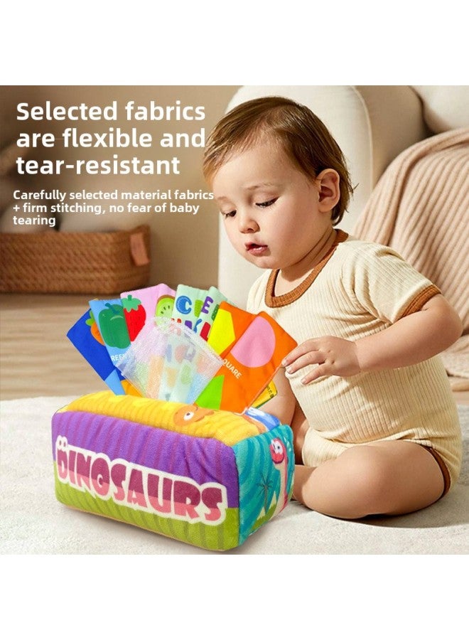 Baby Tissue Toy Tissue Box 0-1 Years Old Baby Early Education Tear-proof Finger Exercise Ringing Paper Biting Toy-Color:Dinosaur Paradise Tissue Box ]  - Image 2