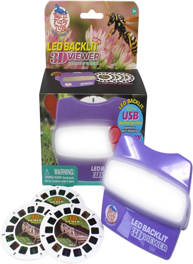 WARM FUZZY Toys LED Backlit 3D Viewer - (Insects) - New 2025 USB-C Rechargeable Slide Viewer for Kids & Adults Includes 3 Reels with 21 HD 3D Images - Patent-Pending Retro Toy, No Light Source Needed - Image 1