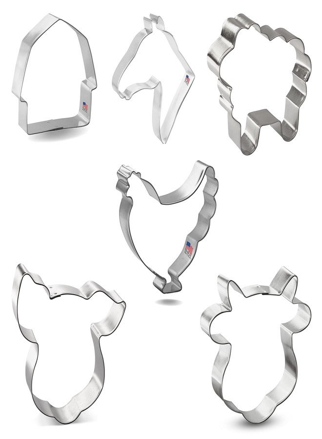 Foose Barnyard Cookie Cutter Set 6 Pc - Fluffy Sheep 3.75 in, Chicken 3.75 in, Horse Head 3.5 in, Barn 3 in, Cow Face 4.25 in, Pig Face 4.25 in - Foose Cookie Cutters - USA Tin Plated Steel - Image 3