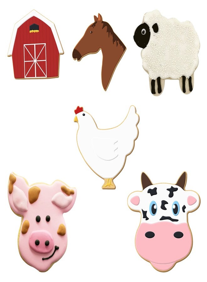 Foose Barnyard Cookie Cutter Set 6 Pc - Fluffy Sheep 3.75 in, Chicken 3.75 in, Horse Head 3.5 in, Barn 3 in, Cow Face 4.25 in, Pig Face 4.25 in - Foose Cookie Cutters - USA Tin Plated Steel - Image 2