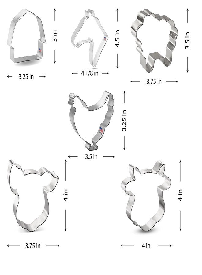 Foose Barnyard Cookie Cutter Set 6 Pc - Fluffy Sheep 3.75 in, Chicken 3.75 in, Horse Head 3.5 in, Barn 3 in, Cow Face 4.25 in, Pig Face 4.25 in - Foose Cookie Cutters - USA Tin Plated Steel - Image 4