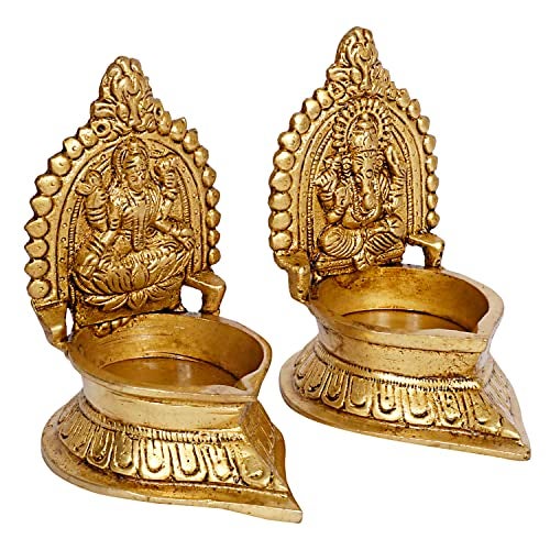 Artvarko Laxmi Ganesha Lakshmi Ganesh Diya for Pooja Diwali Decoration for Home Office Temple Decor Gift (Size:-5.5 X 4 X 4.5 Inch) - Image 3