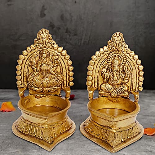Artvarko Laxmi Ganesha Lakshmi Ganesh Diya for Pooja Diwali Decoration for Home Office Temple Decor Gift (Size:-5.5 X 4 X 4.5 Inch) - Image 1