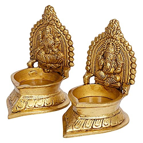 Artvarko Laxmi Ganesha Lakshmi Ganesh Diya for Pooja Diwali Decoration for Home Office Temple Decor Gift (Size:-5.5 X 4 X 4.5 Inch) - Image 4